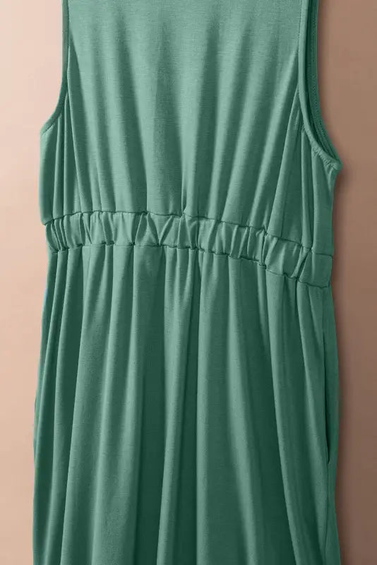 Green buttons sleeveless high waist mini dress - dresses