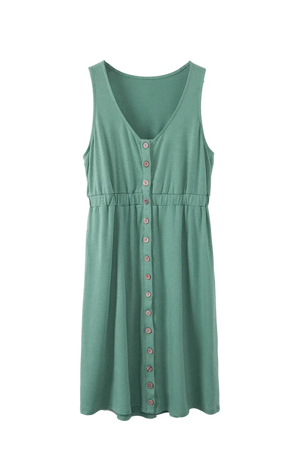 Green buttons sleeveless high waist mini dress - dresses