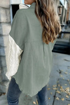 Green Cable Knit Sleeve Raw Hem Shacket - Fashionfitz