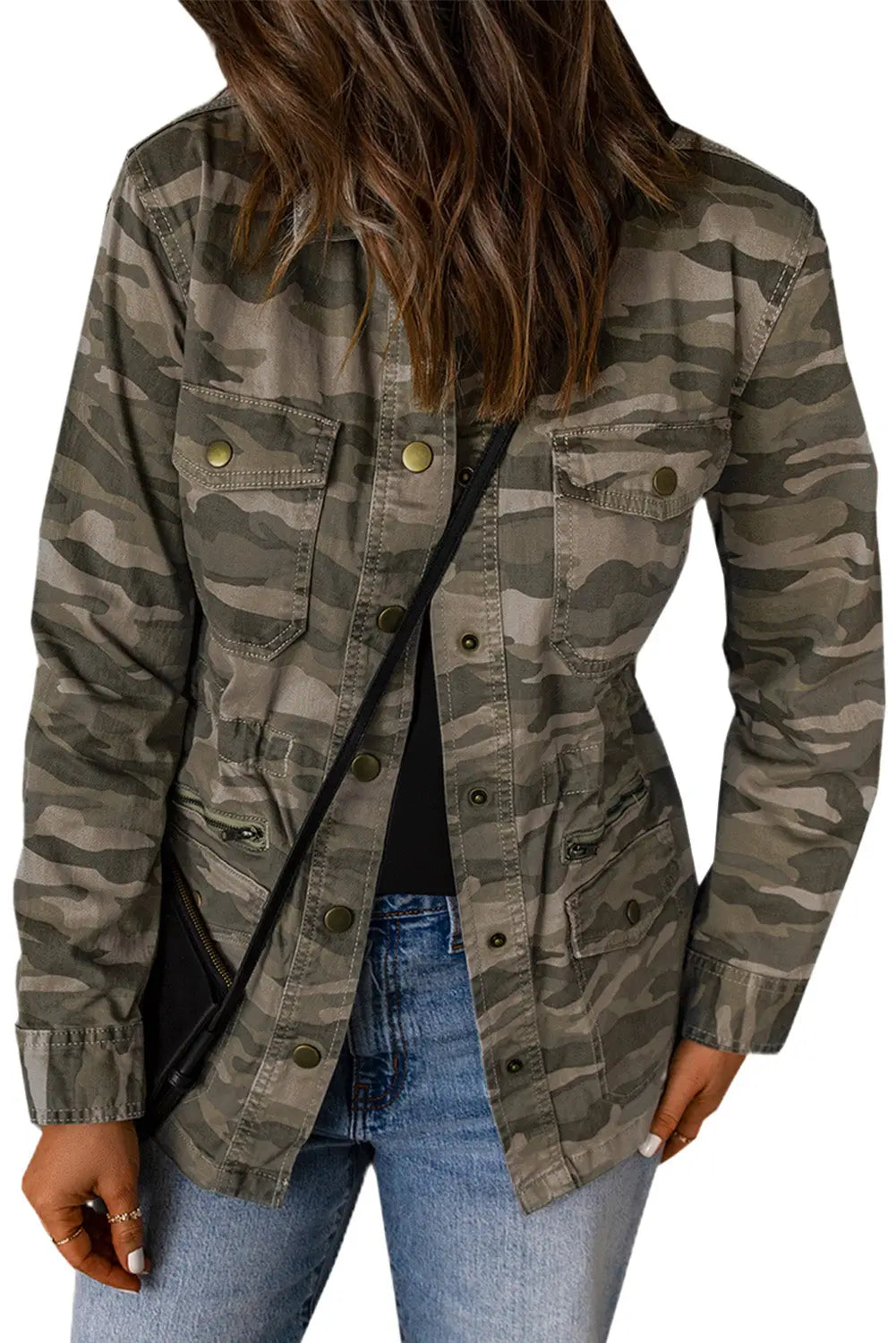 Green camo print multi pockets button-up jacket - lightweight jackets