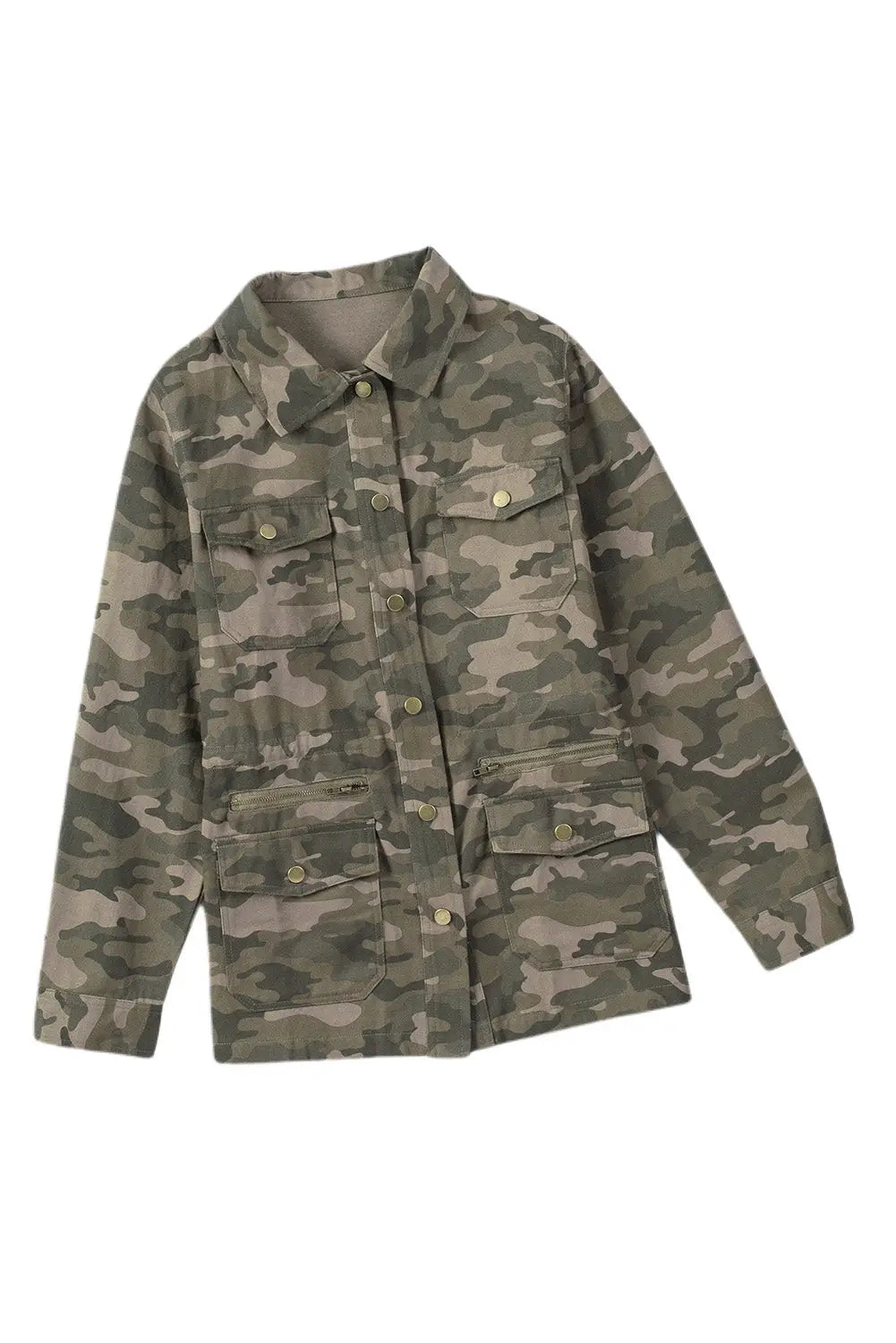 Green camo print multi pockets button-up jacket - lightweight jackets