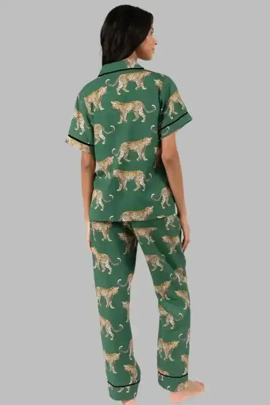 Green Cheetah Shirt and Pants Pajama Set - Fashionfitz