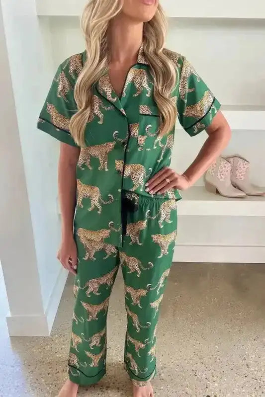 Green Cheetah Shirt and Pants Pajama Set - Fashionfitz