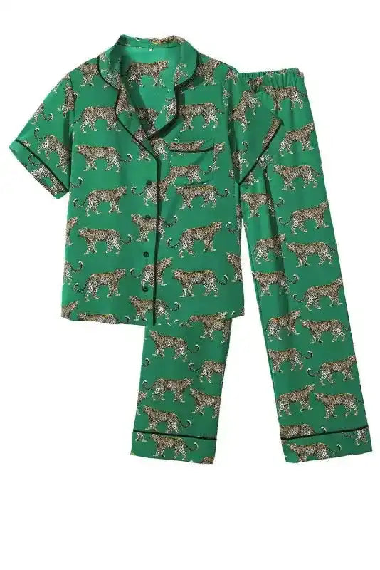 Green Cheetah Shirt and Pants Pajama Set - Fashionfitz