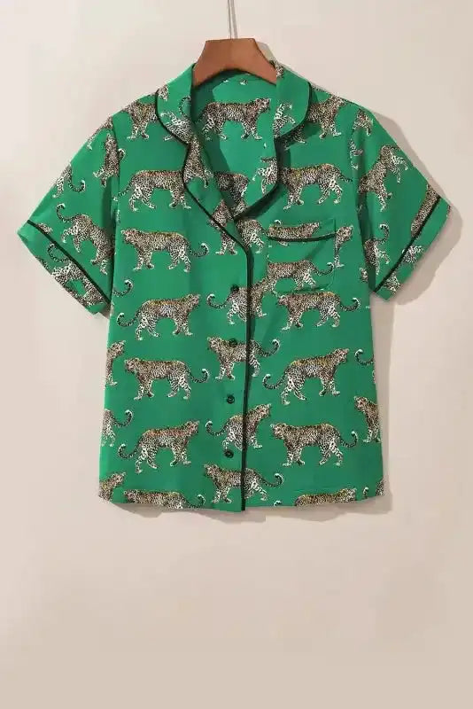 Green Cheetah Shirt and Pants Pajama Set - Fashionfitz