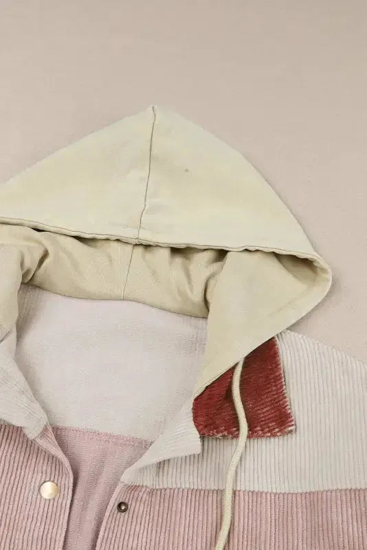 Green color block button down hooded corduroy jacket - jackets