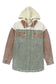Green color block button down hooded corduroy jacket - jackets