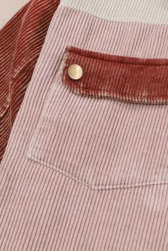 Green Color Block Button Down Hooded Corduroy Jacket - Fashionfitz