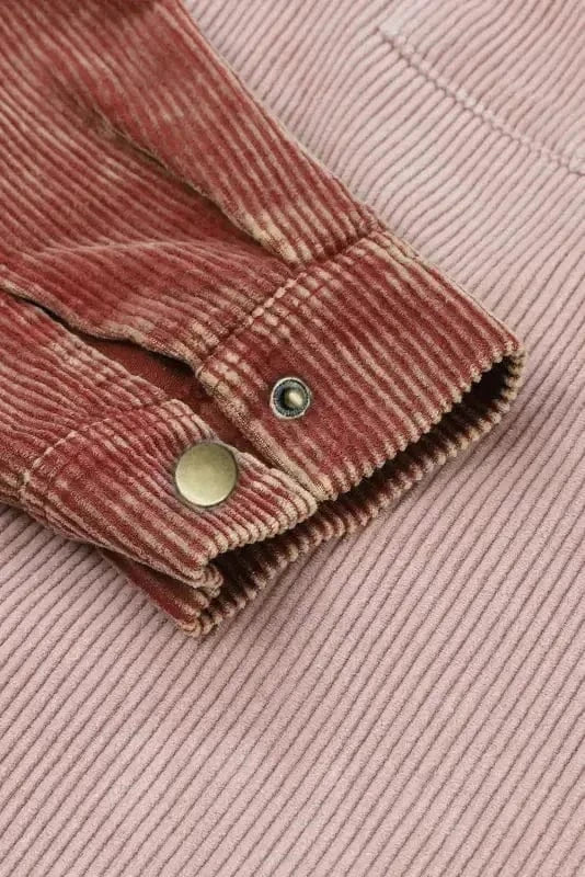 Green Color Block Button Down Hooded Corduroy Jacket - Fashionfitz