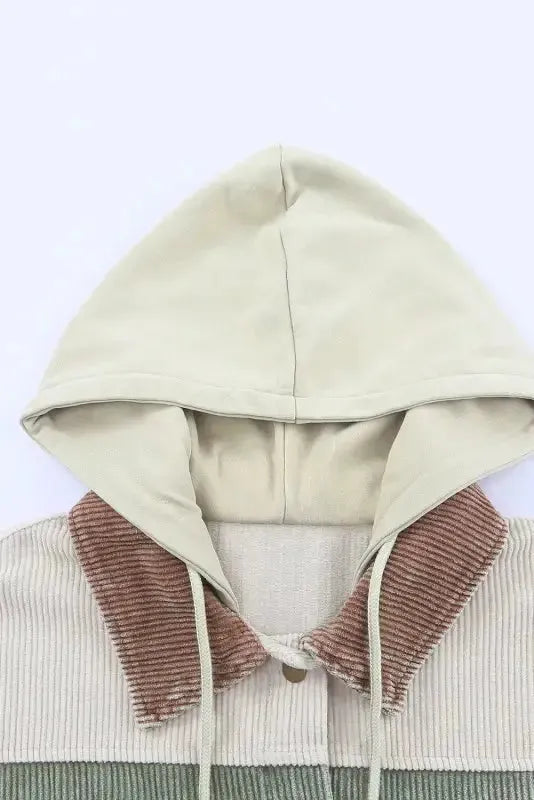 Green color block button down hooded corduroy jacket - jackets