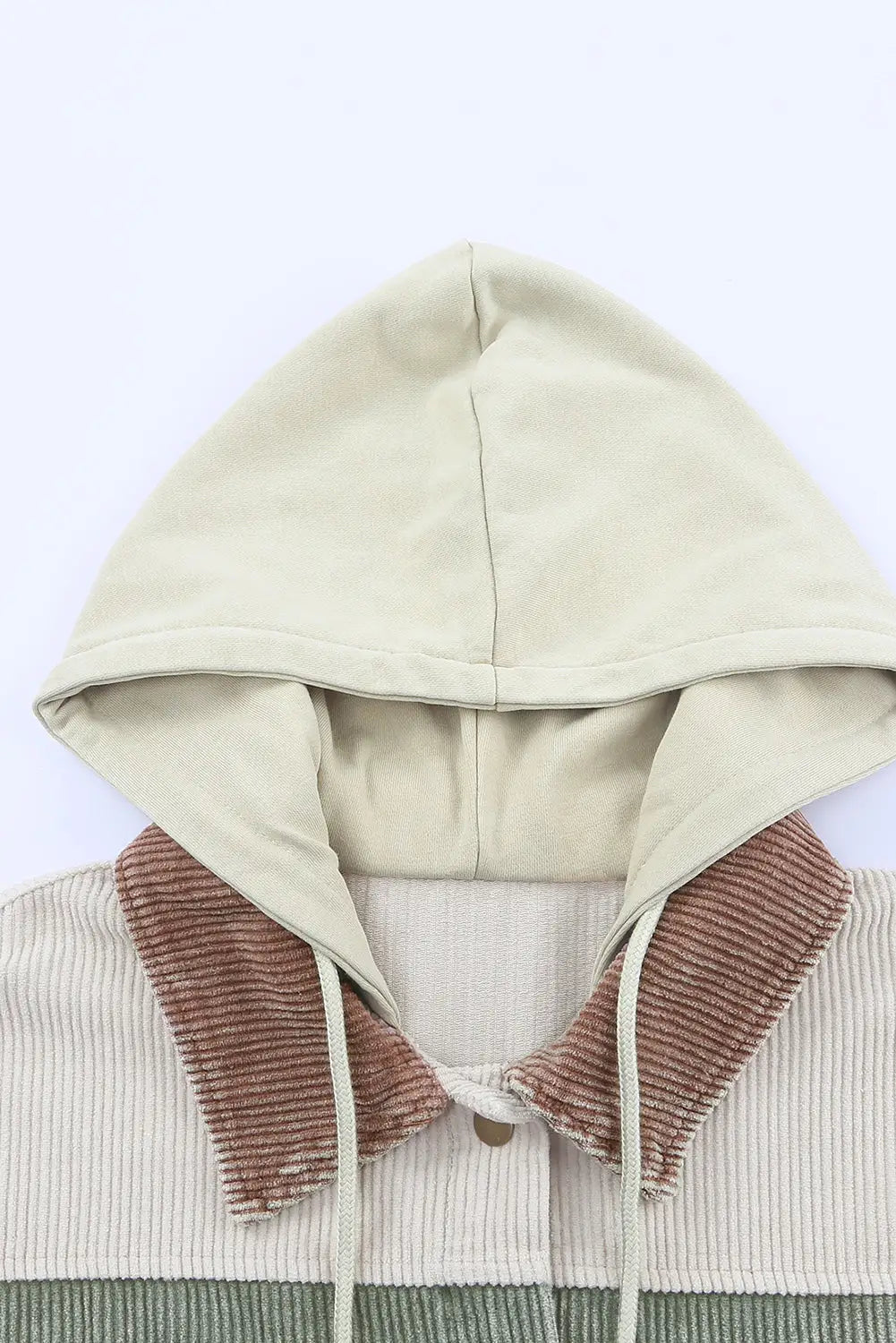 Green color block button down hooded corduroy jacket - jackets