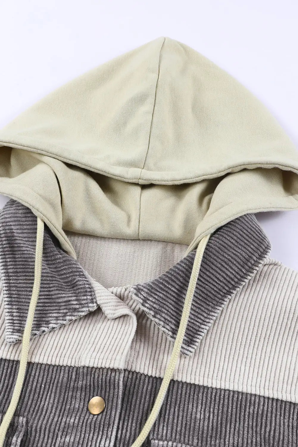 Green color block button down hooded corduroy jacket - jackets