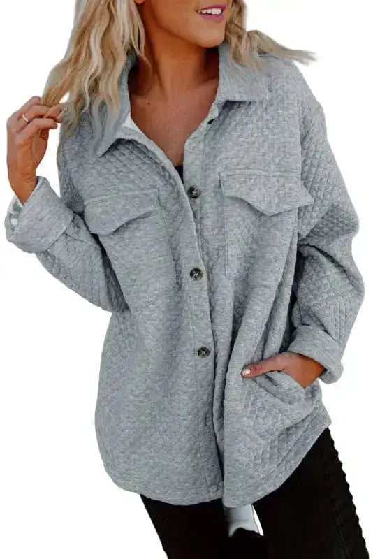 Green Color Block Patchwork Flap Pocket Quilted Shacket - Fashionfitz