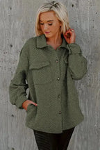 Green Color Block Patchwork Flap Pocket Quilted Shacket - Fashionfitz