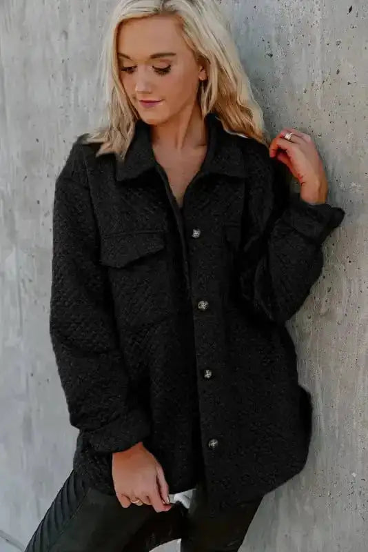Green Color Block Patchwork Flap Pocket Quilted Shacket - Fashionfitz
