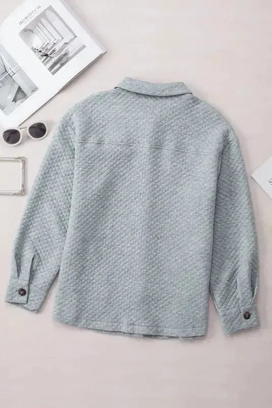 Green Color Block Patchwork Flap Pocket Quilted Shacket - Fashionfitz