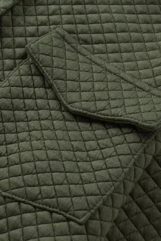 Green Color Block Patchwork Flap Pocket Quilted Shacket - Fashionfitz