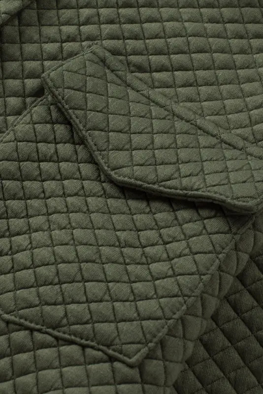 Green color block patchwork flap pocket quilted shacket