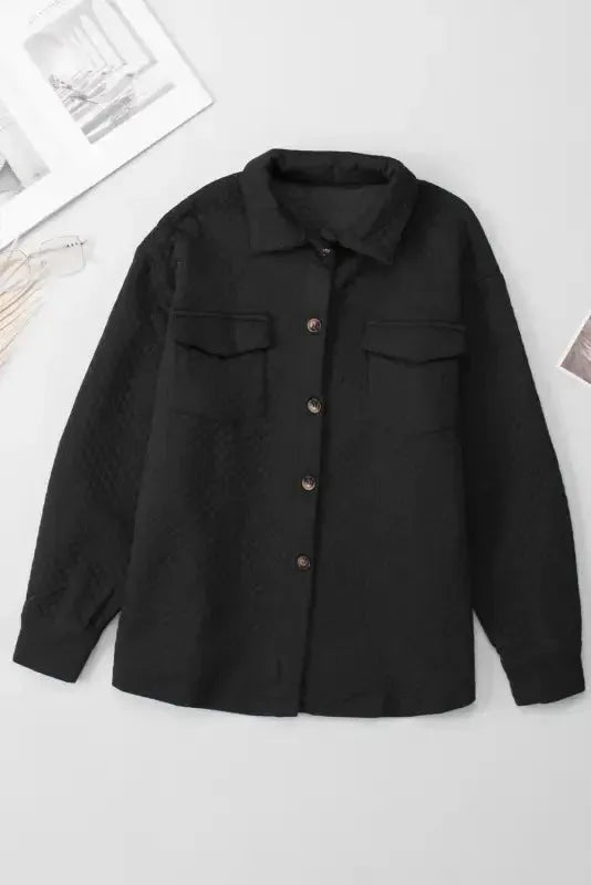 Green Color Block Patchwork Flap Pocket Quilted Shacket - Fashionfitz