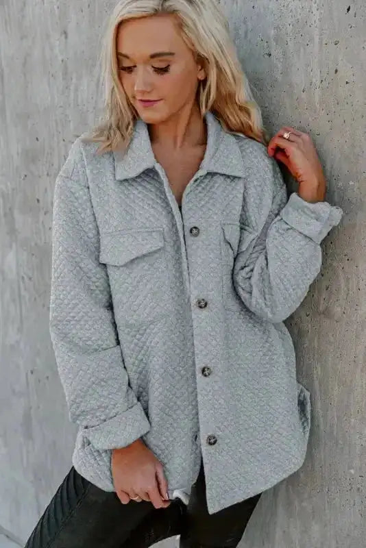 Green Color Block Patchwork Flap Pocket Quilted Shacket - Fashionfitz