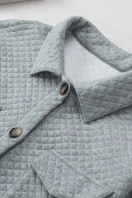 Green Color Block Patchwork Flap Pocket Quilted Shacket - Fashionfitz