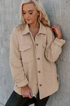 Green Color Block Patchwork Flap Pocket Quilted Shacket - Fashionfitz