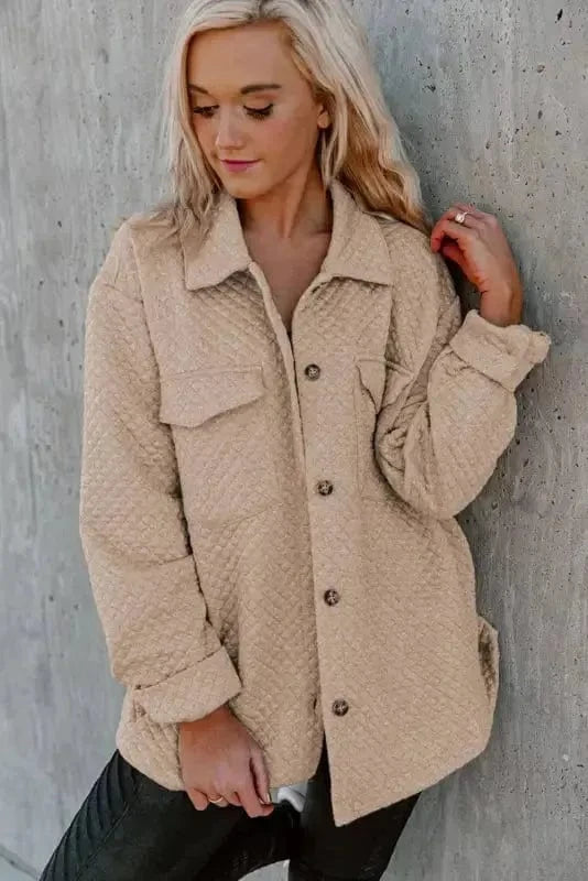 Green Color Block Patchwork Flap Pocket Quilted Shacket - Fashionfitz