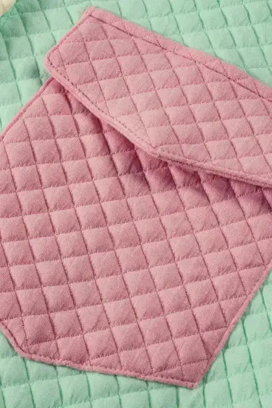 Green Color Block Patchwork Flap Pocket Quilted Shacket - Fashionfitz