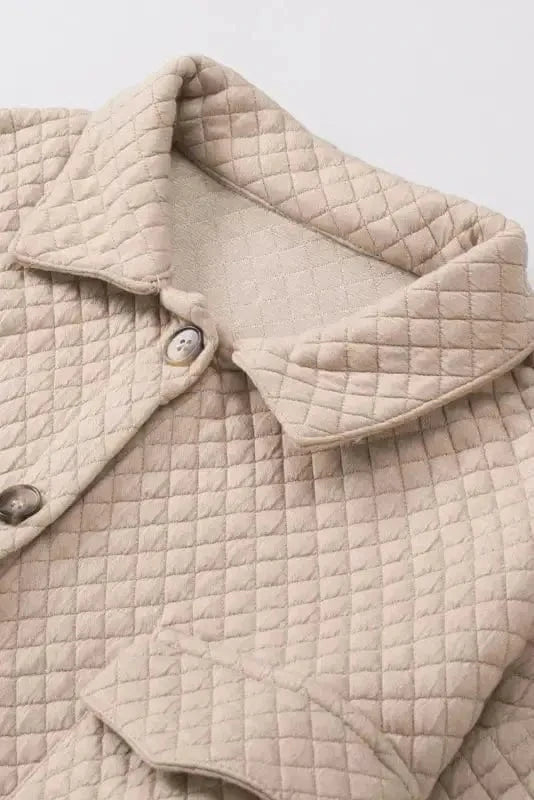 Green Color Block Patchwork Flap Pocket Quilted Shacket - Fashionfitz