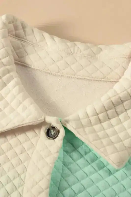 Green Color Block Patchwork Flap Pocket Quilted Shacket - Fashionfitz