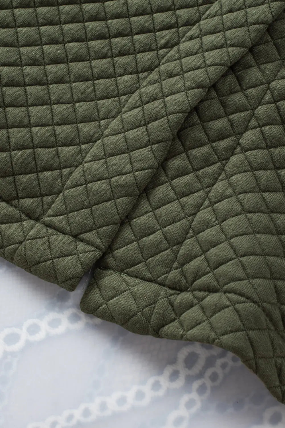Green color block patchwork flap pocket quilted shacket