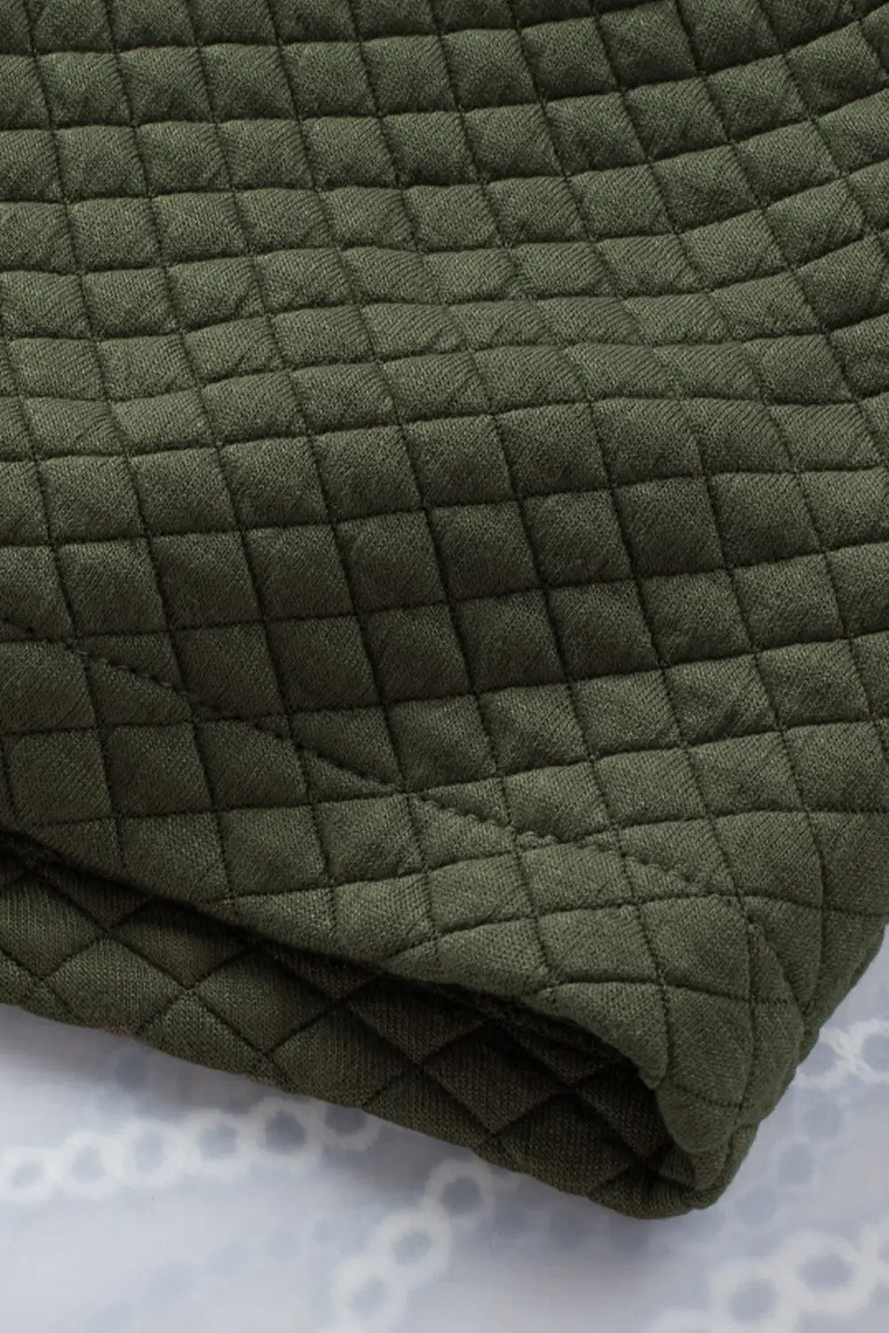 Green color block patchwork flap pocket quilted shacket