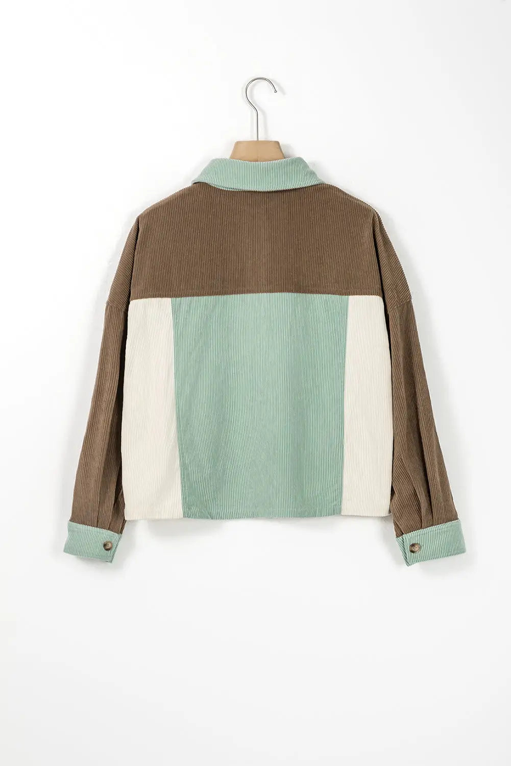 Green color block patchwork vintage corduroy jacket - outerwear