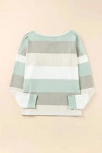 Green Color Block Ribbed Long Sleeve Top with Pocket - Fashionfitz
