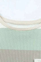 Green Color Block Ribbed Long Sleeve Top with Pocket - Fashionfitz