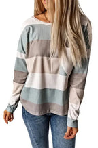 Green Color Block Ribbed Long Sleeve Top with Pocket - Fashionfitz