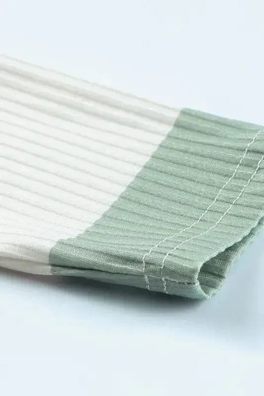 Green Color Block Ribbed Long Sleeve Top with Pocket - Fashionfitz