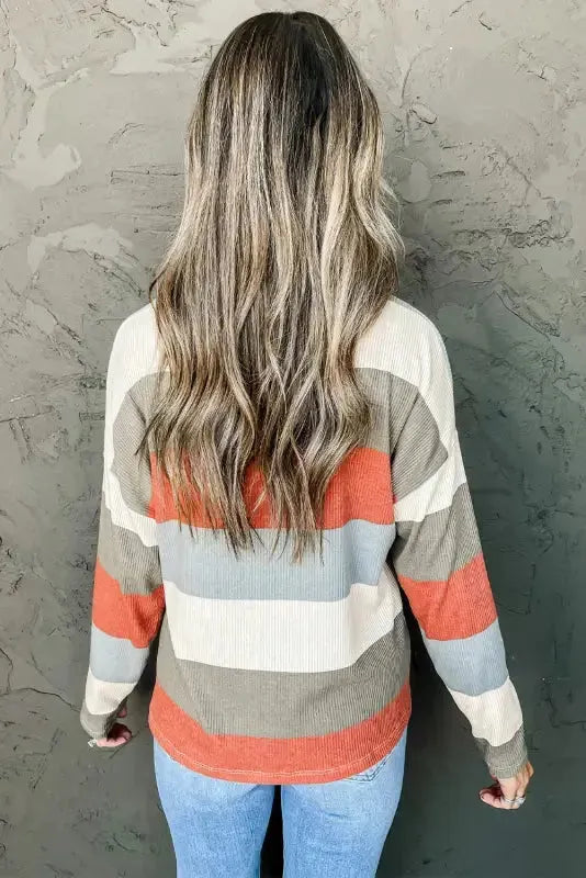 Green Color Block Ribbed Long Sleeve Top with Pocket - Fashionfitz