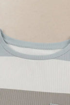 Green Color Block Ribbed Long Sleeve Top with Pocket - Fashionfitz