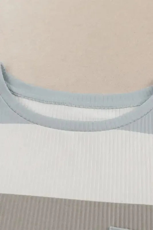 Green Color Block Ribbed Long Sleeve Top with Pocket - Fashionfitz