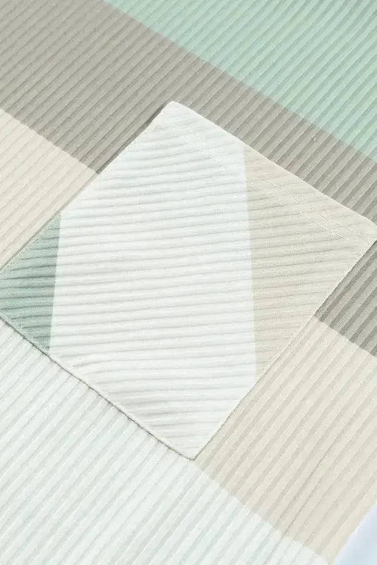 Green Color Block Ribbed Long Sleeve Top with Pocket - Fashionfitz