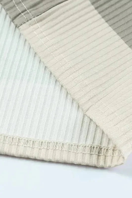 Green Color Block Ribbed Long Sleeve Top with Pocket - Fashionfitz