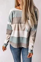 Green Color Block Ribbed Long Sleeve Top with Pocket - Fashionfitz