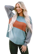 Green Colorblock Bishop Sleeve Top - Striped Casual Chic - Fashionfitz