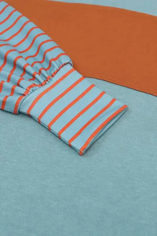 Green Colorblock Bishop Sleeve Top - Striped Casual Chic - Fashionfitz