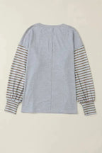 Green Colorblock Bishop Sleeve Top - Striped Casual Chic - Fashionfitz