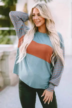 Green Colorblock Bishop Sleeve Top - Striped Casual Chic - Fashionfitz