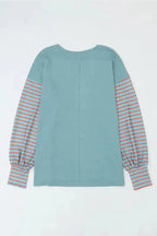 Green Colorblock Bishop Sleeve Top - Striped Casual Chic - Fashionfitz