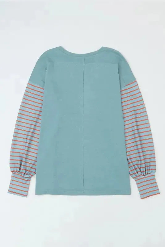 Green Colorblock Bishop Sleeve Top - Striped Casual Chic - Fashionfitz