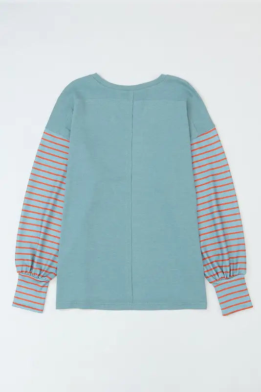 Green colorblock striped bishop sleeve top - long